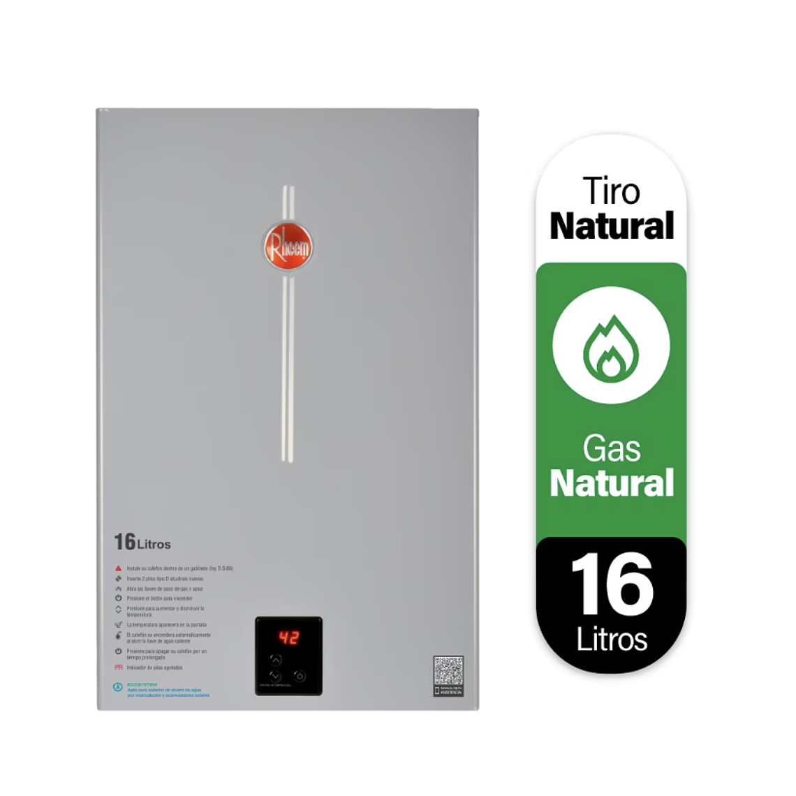 CALEFONT 16 LITROS GAS NATURAL TIRO NATURAL RHEEM 1