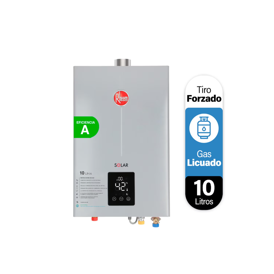 PACK CALEFONT RHEEM 10L. T.FORZADO G.LICUADO + KIT DUCTO 2