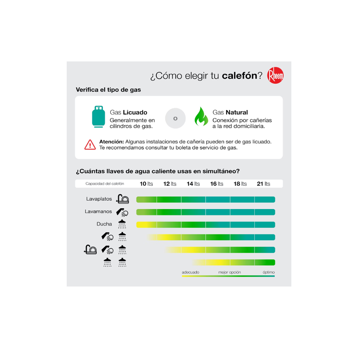 PACK CALEFONT RHEEM 10L. T.FORZADO G.LICUADO + KIT DUCTO 9