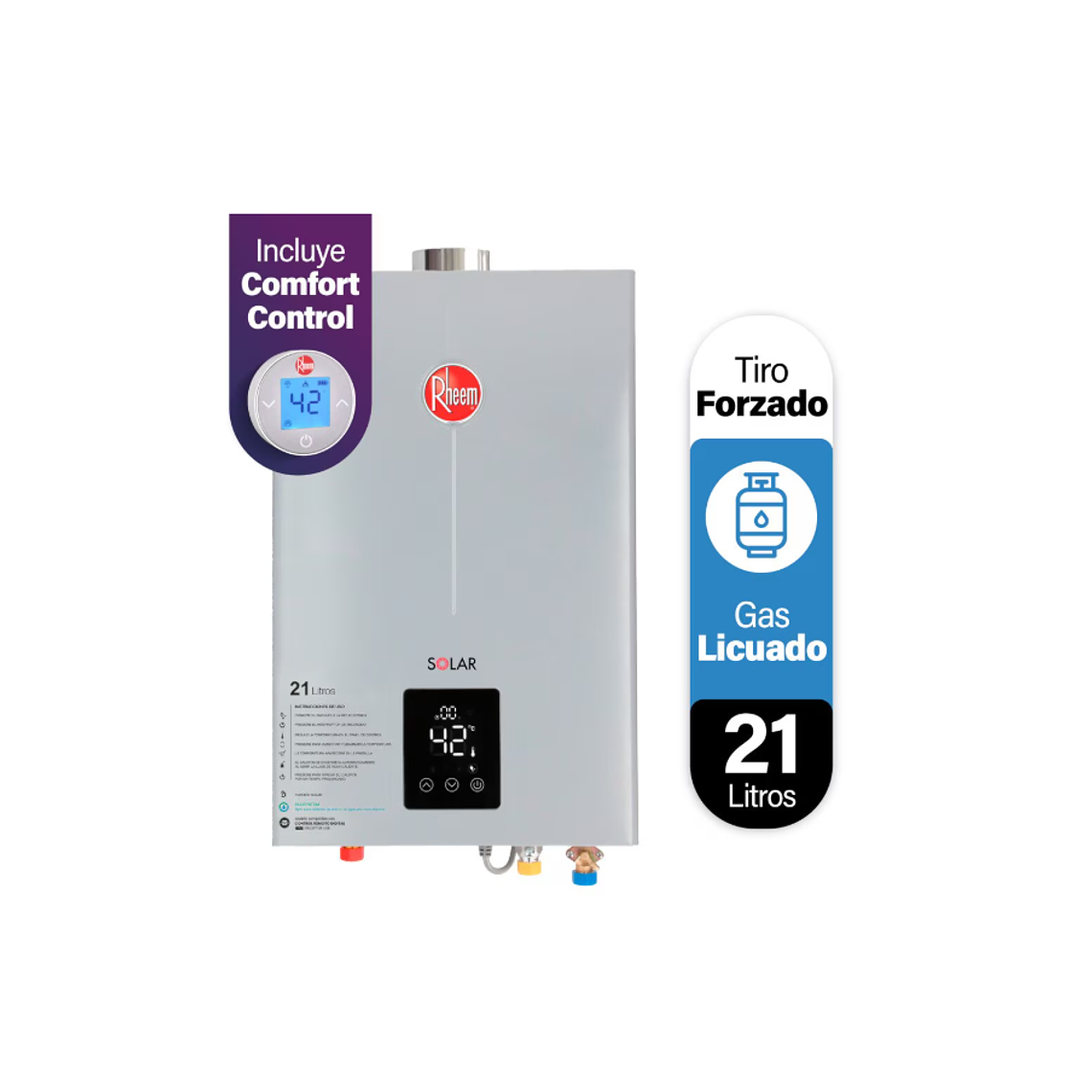 Calefont 21 litros Gas licuado Tiro Forzado con Kit Comfort Control 1