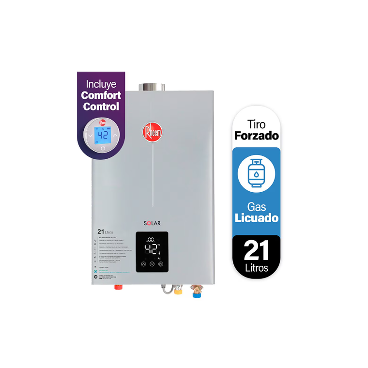 Calefont 21 litros Gas licuado Tiro Forzado con Kit Comfort Control 1