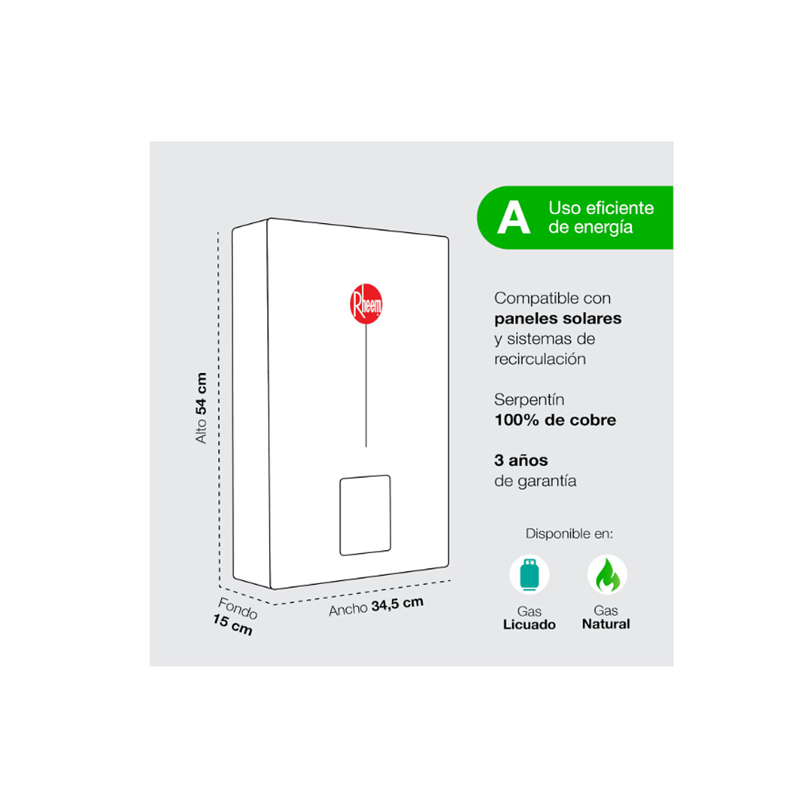 CALEFONT DIGITAL 12 LITROS GAS NATURAL TIRO FORZADO RHEEM 5