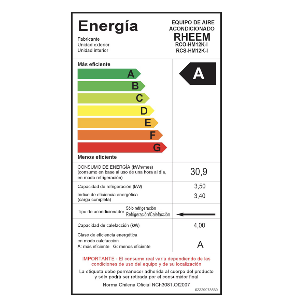 AIRE ACONDICIONADO SPLIT CASSETTE 12000 BTU INVERTER RHEEM 4