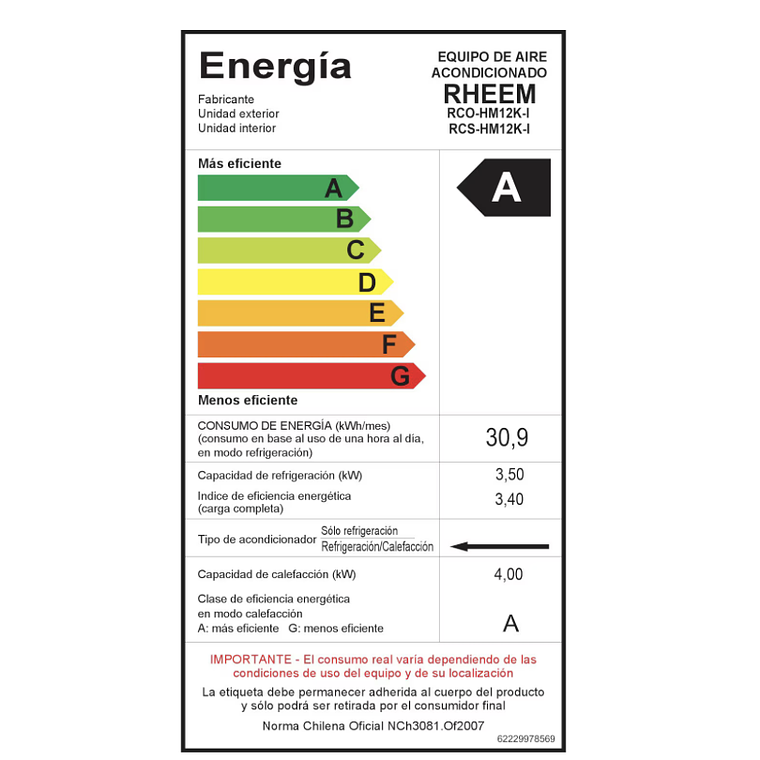 AIRE ACONDICIONADO SPLIT CASSETTE 12000 BTU INVERTER RHEEM 4