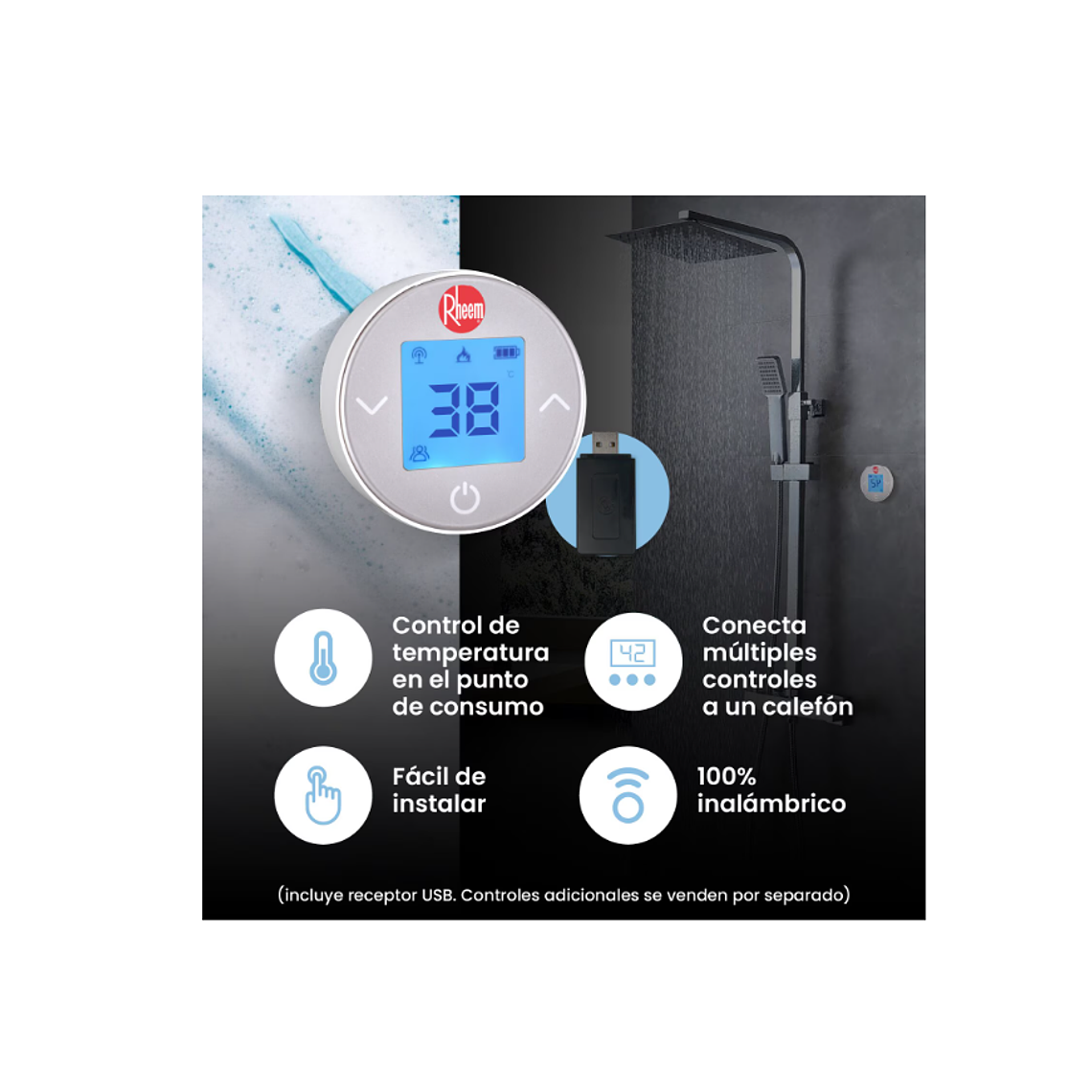 CONTROL REMOTO DIGITAL PARA CALEFONES TIRO FORZADO RHEEM CON RECEPTOR 3