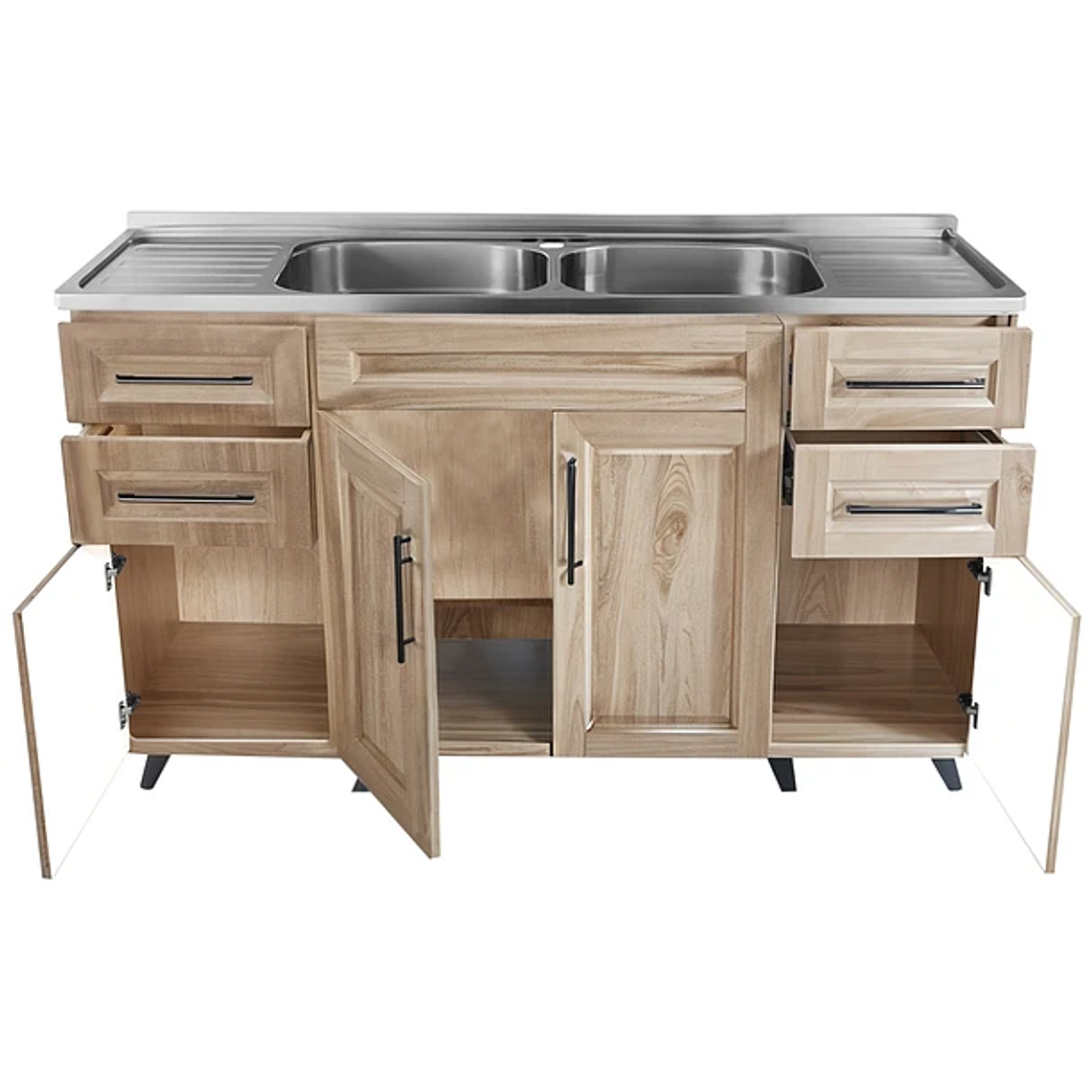 Kit Mueble + Lavaplatos Doble W (Color Madera) / 150x90x50cm 1