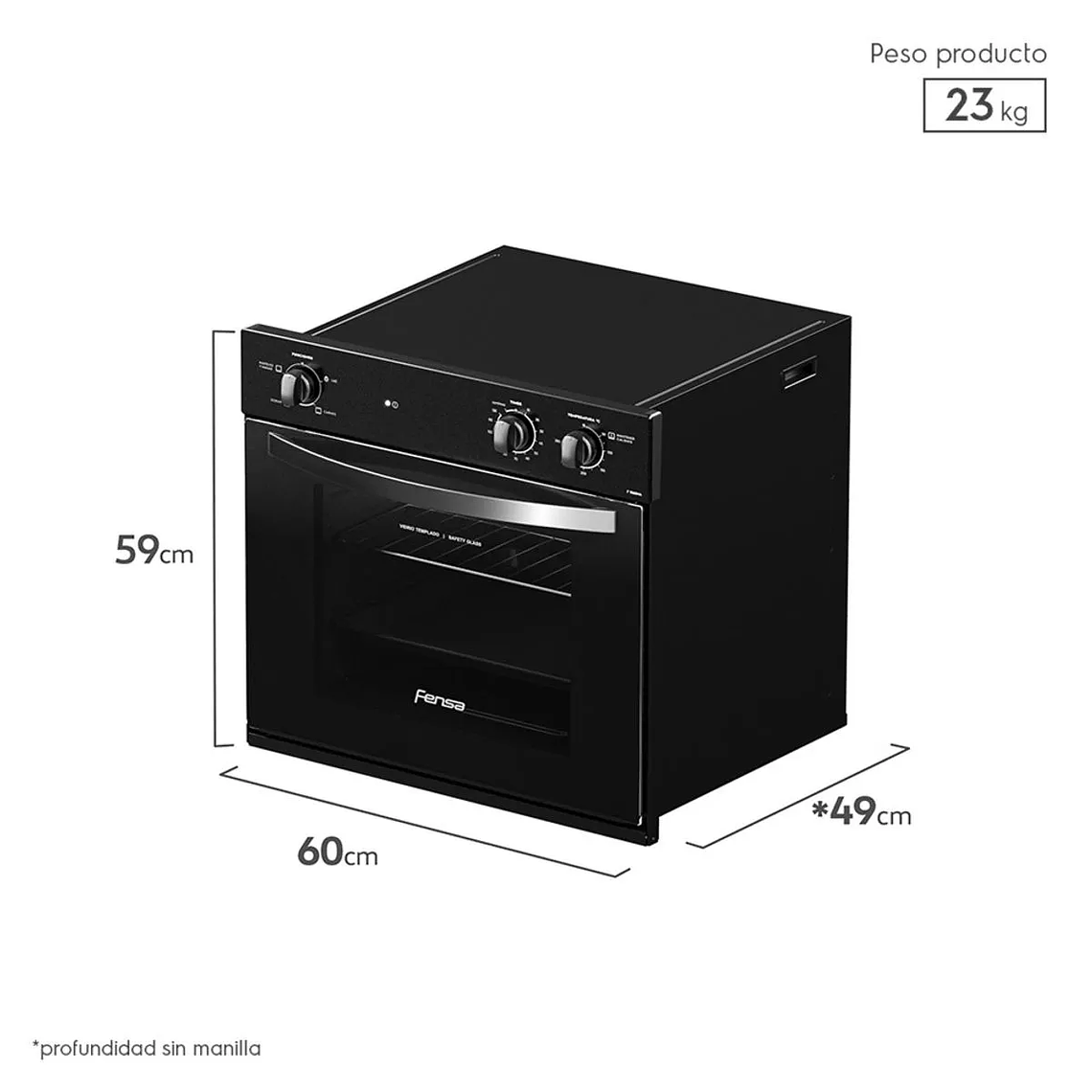 HORNO EMPOTRABLE ELÉCTRICO FENSA 66L TIMER Y CAVIDAD ESMALTADA F 1060N A NEGRO 7