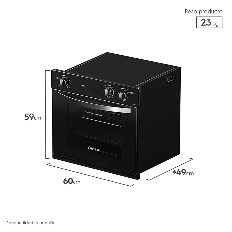 HORNO EMPOTRABLE ELÉCTRICO FENSA 66L TIMER Y CAVIDAD ESMALTADA F 1060N A NEGRO 7