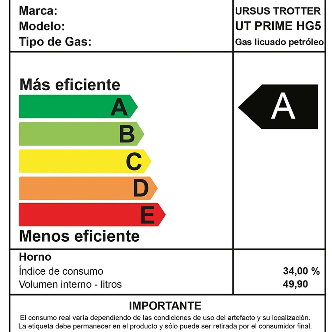 Horno Gas UT Prime HG5 / Gas Licuado 7