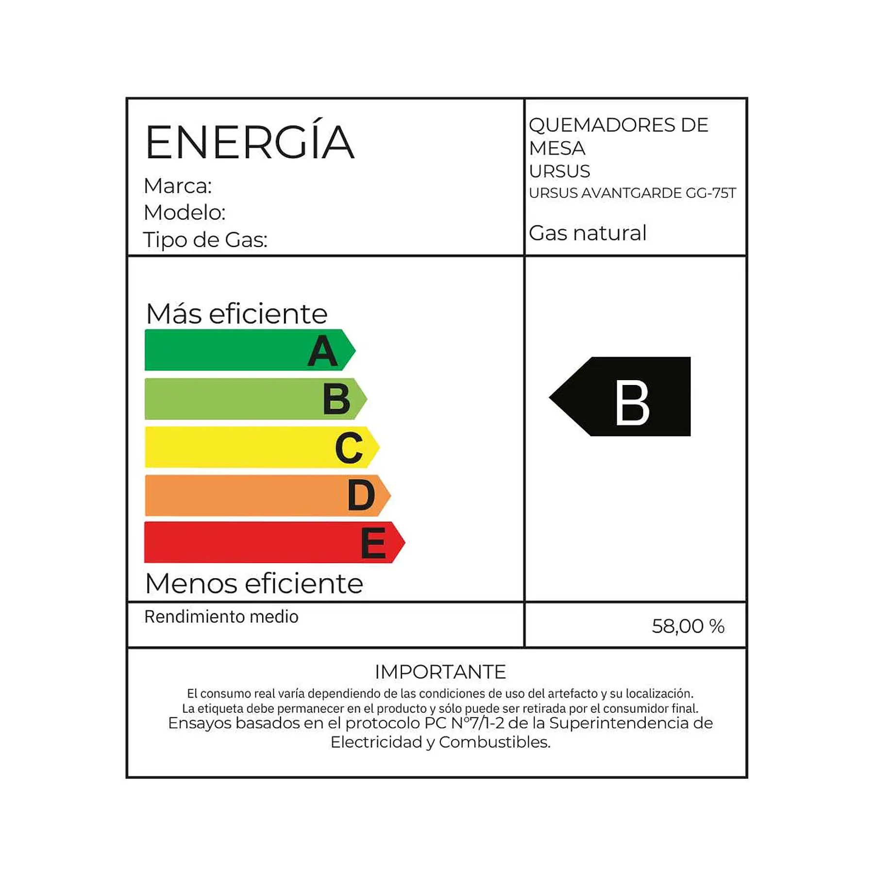 Encimera 5 Quemadores Gas Natural Ursus Trotter Avantgarde GG-75T