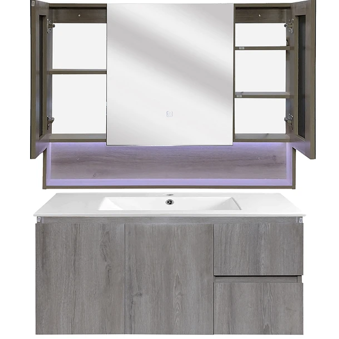 Kit Mueble Vanitorio a Muro con Botiquín Espejo Space Nogal Claro 100 cm 1