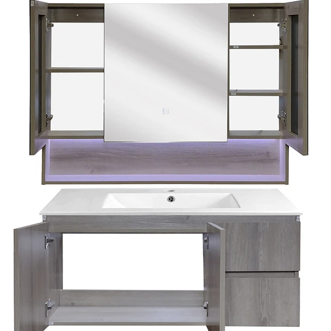 Kit Mueble Vanitorio a Muro con Botiquín Espejo Space Nogal Claro 100 cm 3