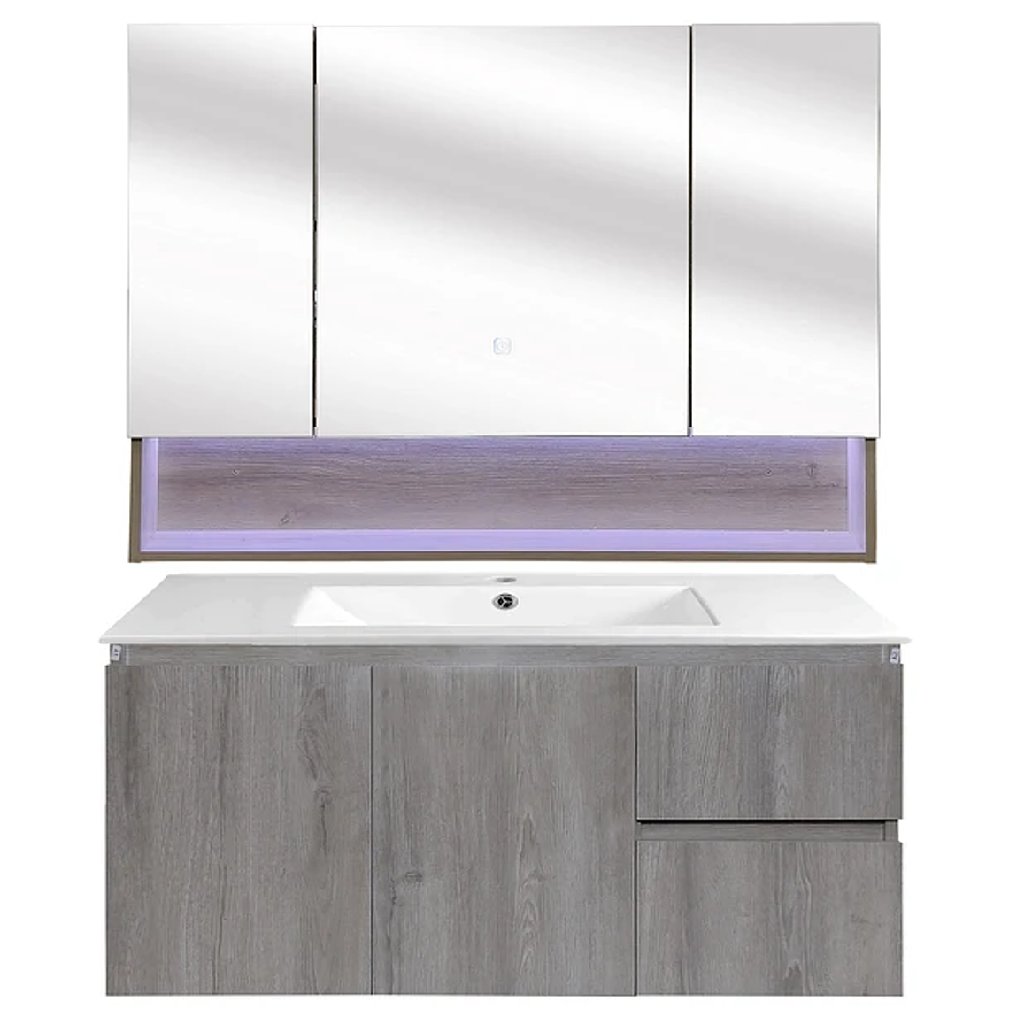 Kit Mueble Vanitorio a Muro con Botiquín Espejo Space Nogal Claro 100 cm 4