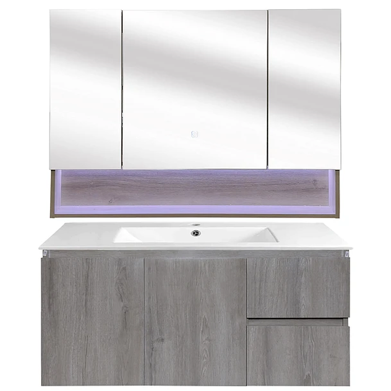 Kit Mueble Vanitorio a Muro con Botiquín Espejo Space Nogal Claro 100 cm 4