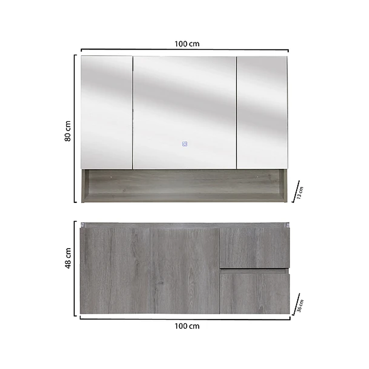 Kit Mueble Vanitorio a Muro con Botiquín Espejo Space Nogal Claro 100 cm 5