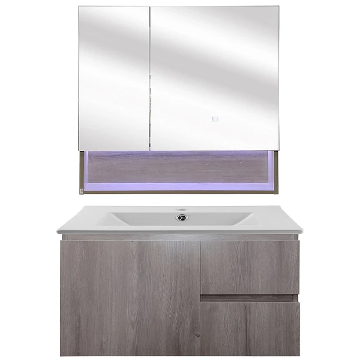 Kit Mueble Vanitorio a Muro con Botiquín Espejo Space Nogal Claro 80 cm 1