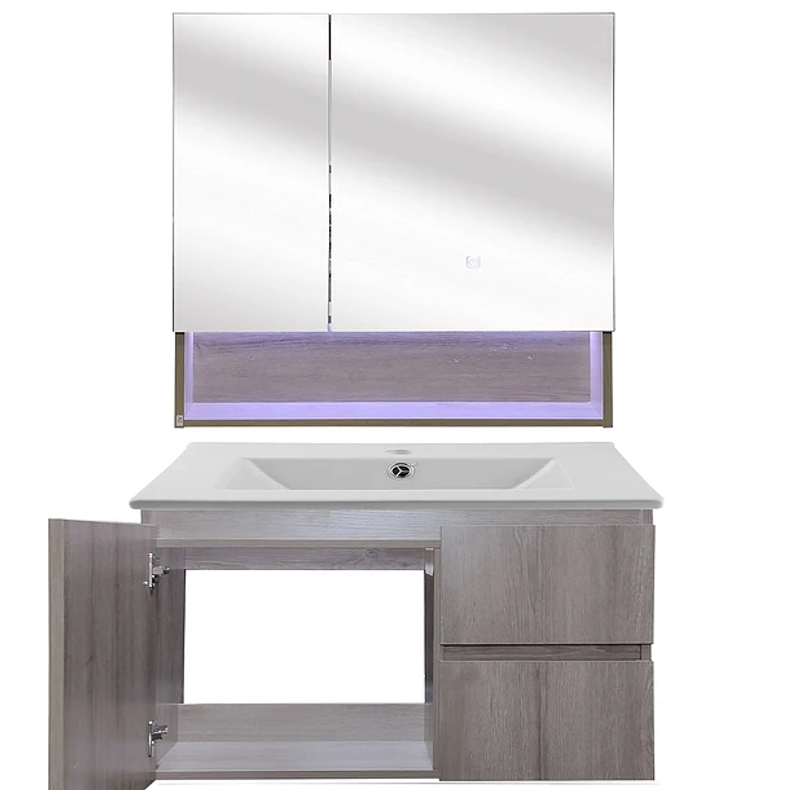 Kit Mueble Vanitorio a Muro con Botiquín Espejo Space Nogal Claro 80 cm 2