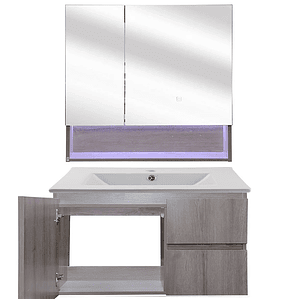 Kit Mueble Vanitorio a Muro con Botiquín Espejo Space Nogal Claro 80 cm