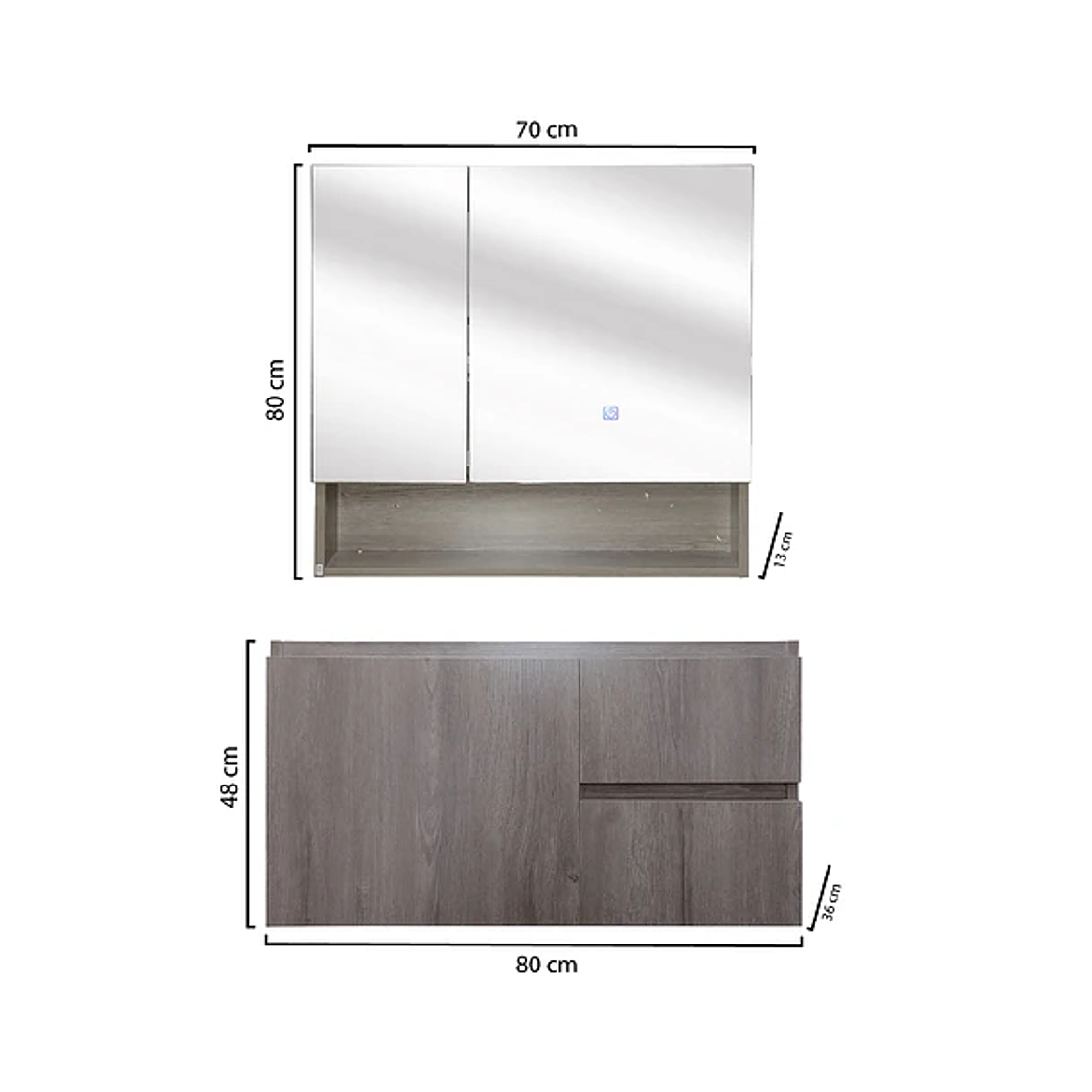 Kit Mueble Vanitorio a Muro con Botiquín Espejo Space Nogal Claro 80 cm 4