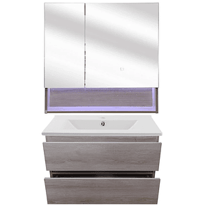 Kit Mueble con Vanitorio a muro y Botiquin Espejo Space Nogal Claro 70cm