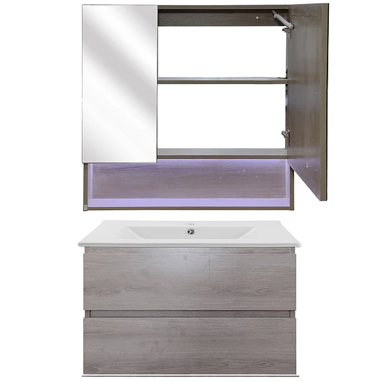 Kit Mueble con Vanitorio a muro y Botiquin Espejo Space Nogal Claro 70cm 4