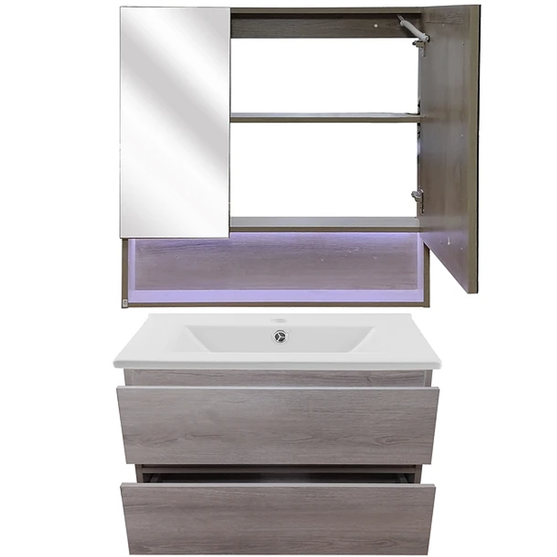 Kit Mueble con Vanitorio a muro y Botiquin Espejo Space Nogal Claro 70cm 5