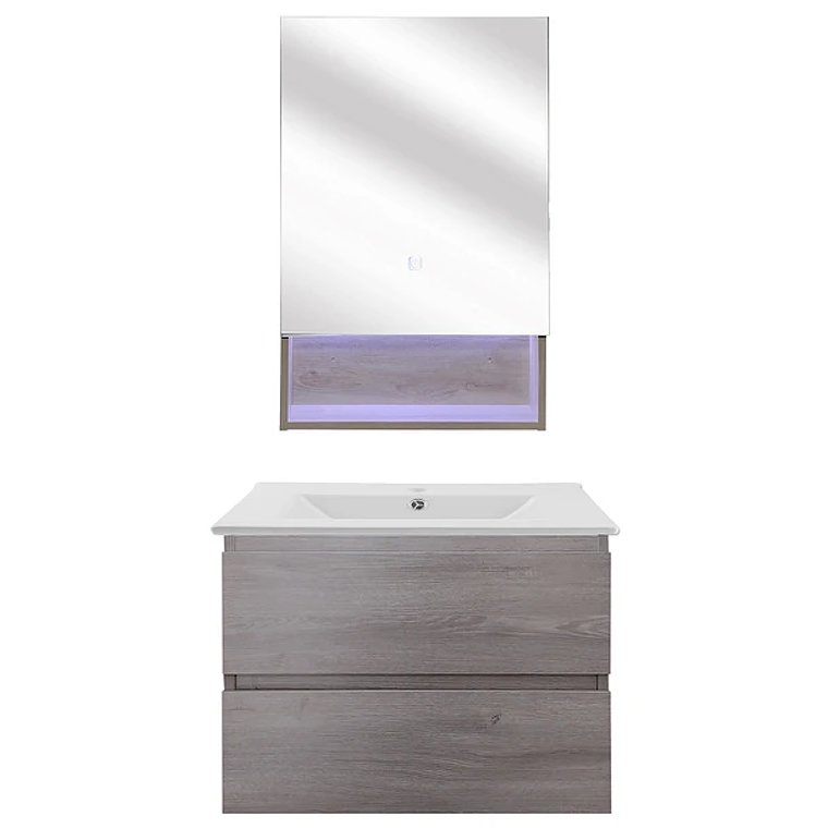 Kit Mueble Vanitorio a Muro con Botiquín Espejo Space Nogal Claro 60 cm 1