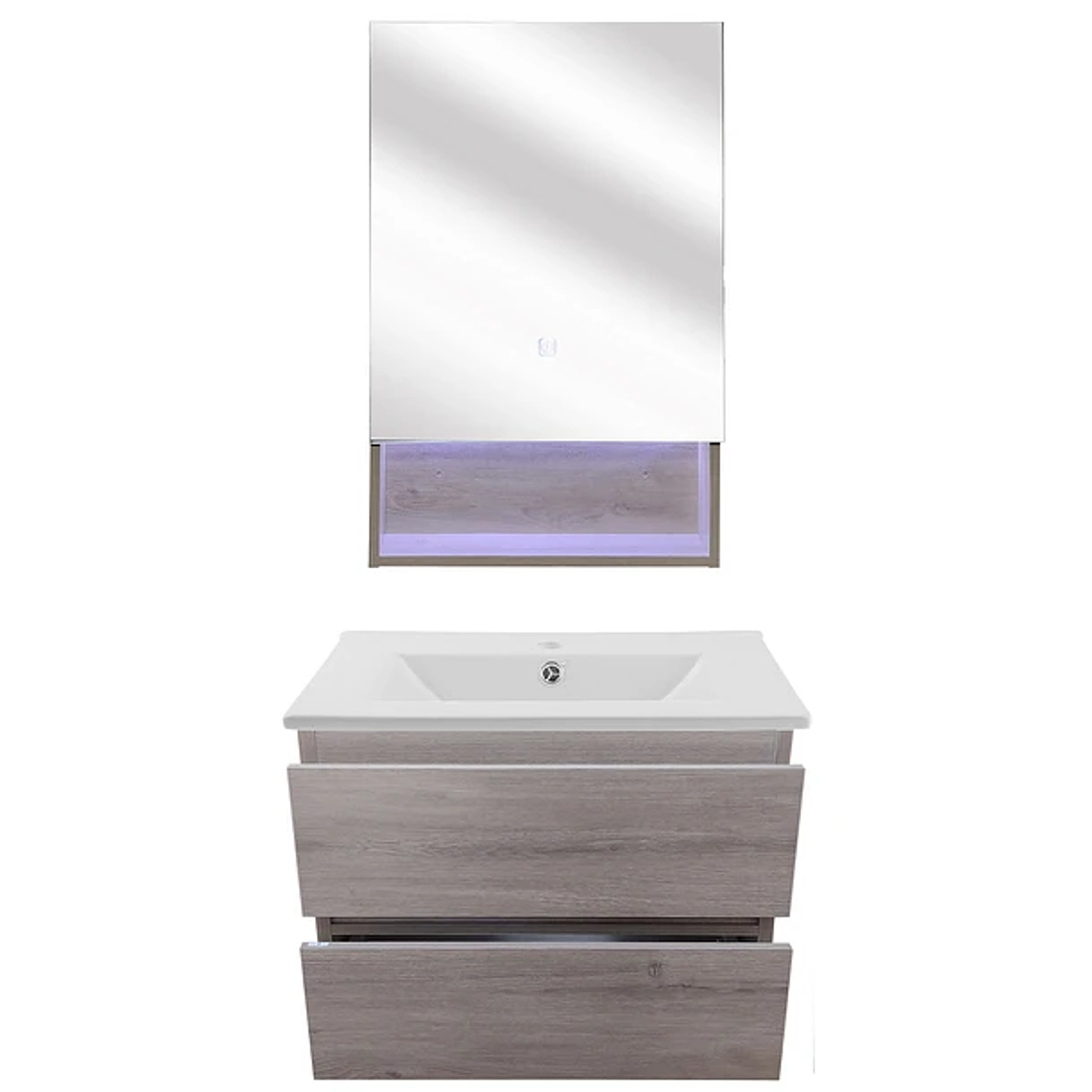 Kit Mueble Vanitorio a Muro con Botiquín Espejo Space Nogal Claro 60 cm 2