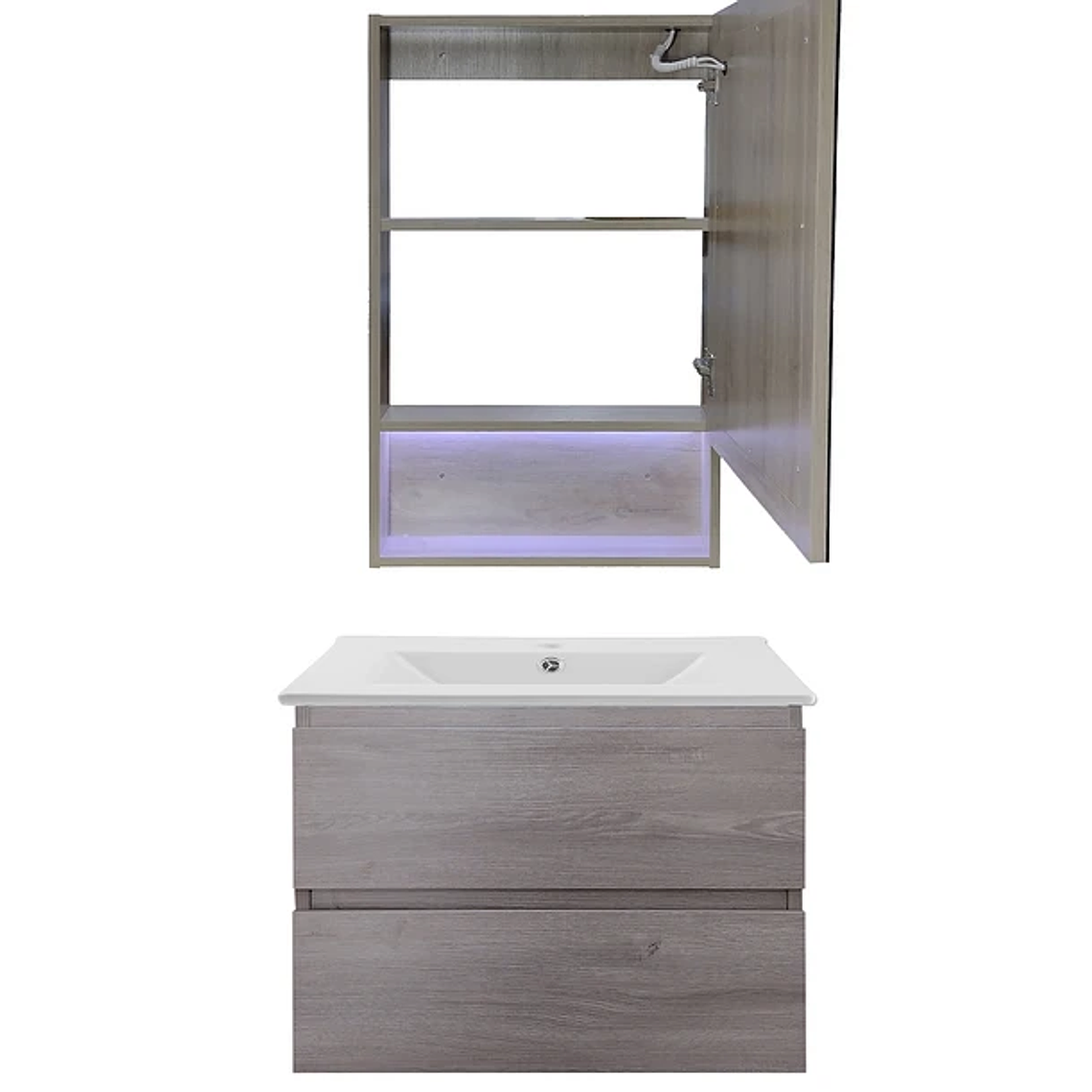 Kit Mueble Vanitorio a Muro con Botiquín Espejo Space Nogal Claro 60 cm 3