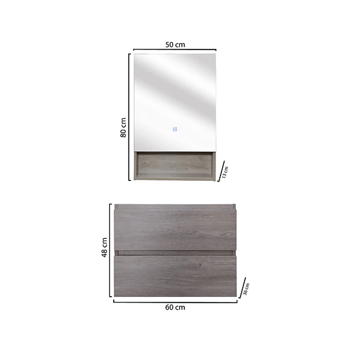 Kit Mueble Vanitorio a Muro con Botiquín Espejo Space Nogal Claro 60 cm 4