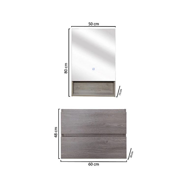 Kit Mueble Vanitorio a Muro con Botiquín Espejo Space Nogal Claro 60 cm 4