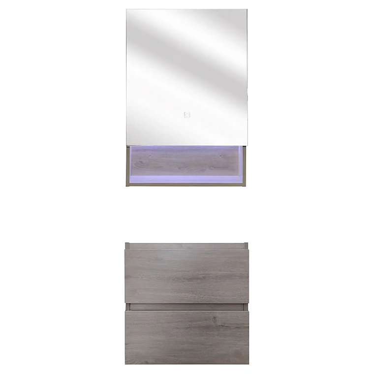 Kit Mueble Vanitorio a Muro con Botiquín Espejo Space Nogal Claro 50 cm 1