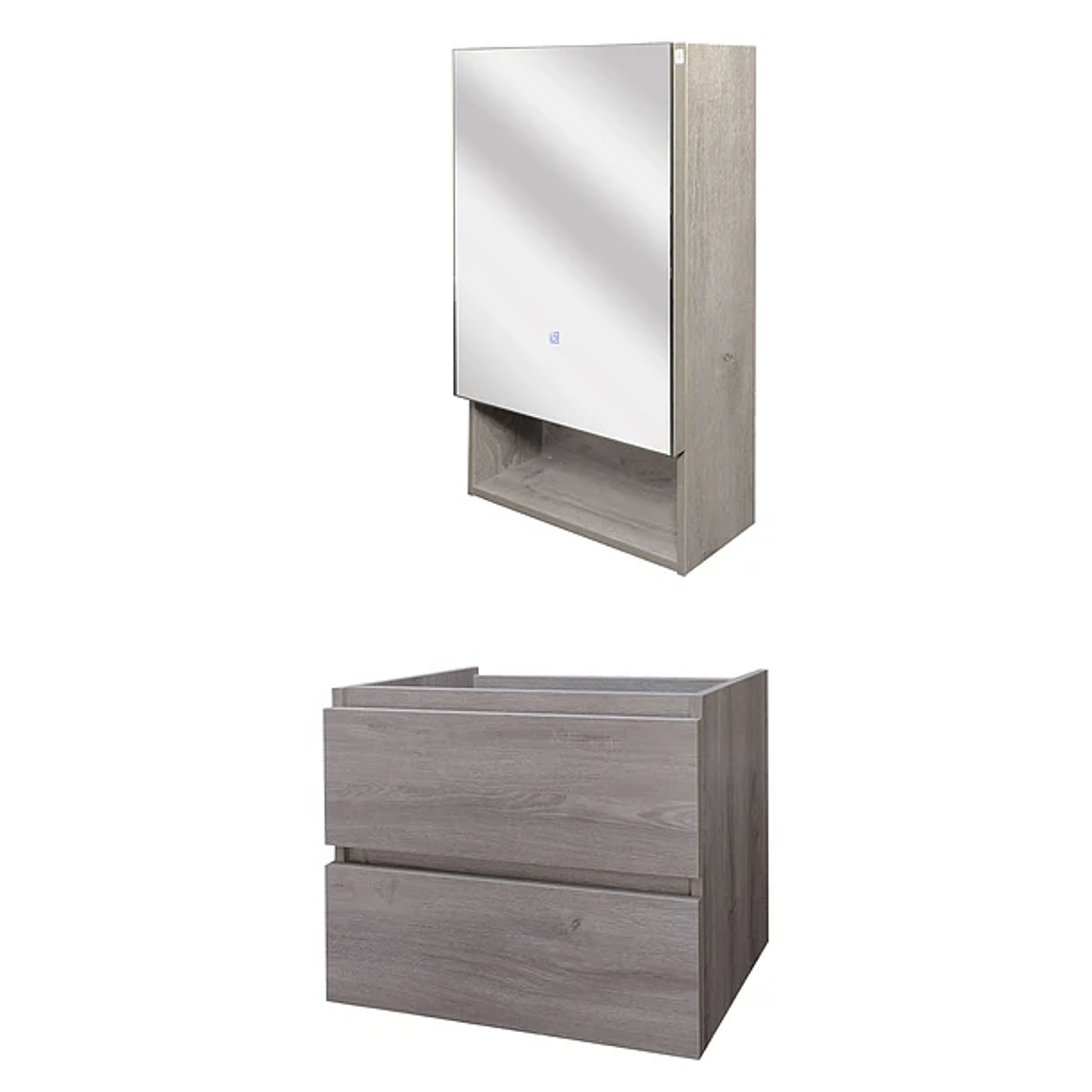 Kit Mueble Vanitorio a Muro con Botiquín Espejo Space Nogal Claro 50 cm 3