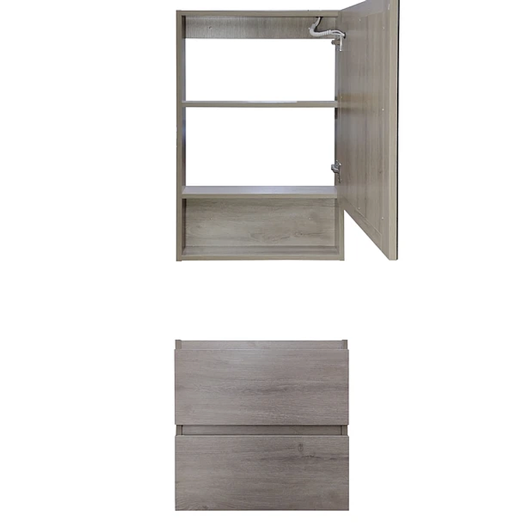 Kit Mueble Vanitorio a Muro con Botiquín Espejo Space Nogal Claro 50 cm 4