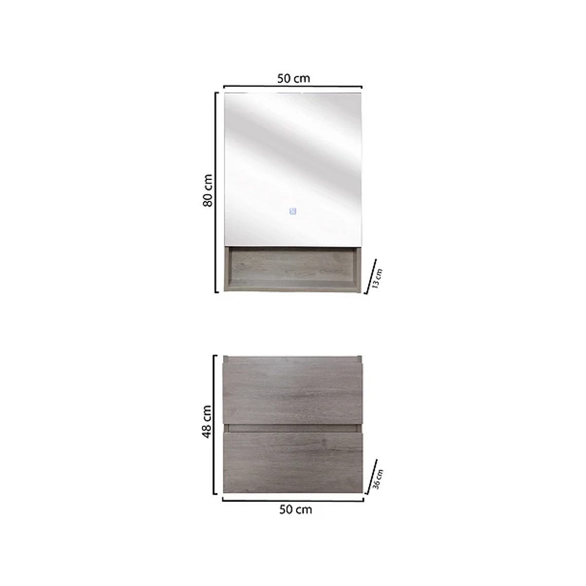 Kit Mueble Vanitorio a Muro con Botiquín Espejo Space Nogal Claro 50 cm 6