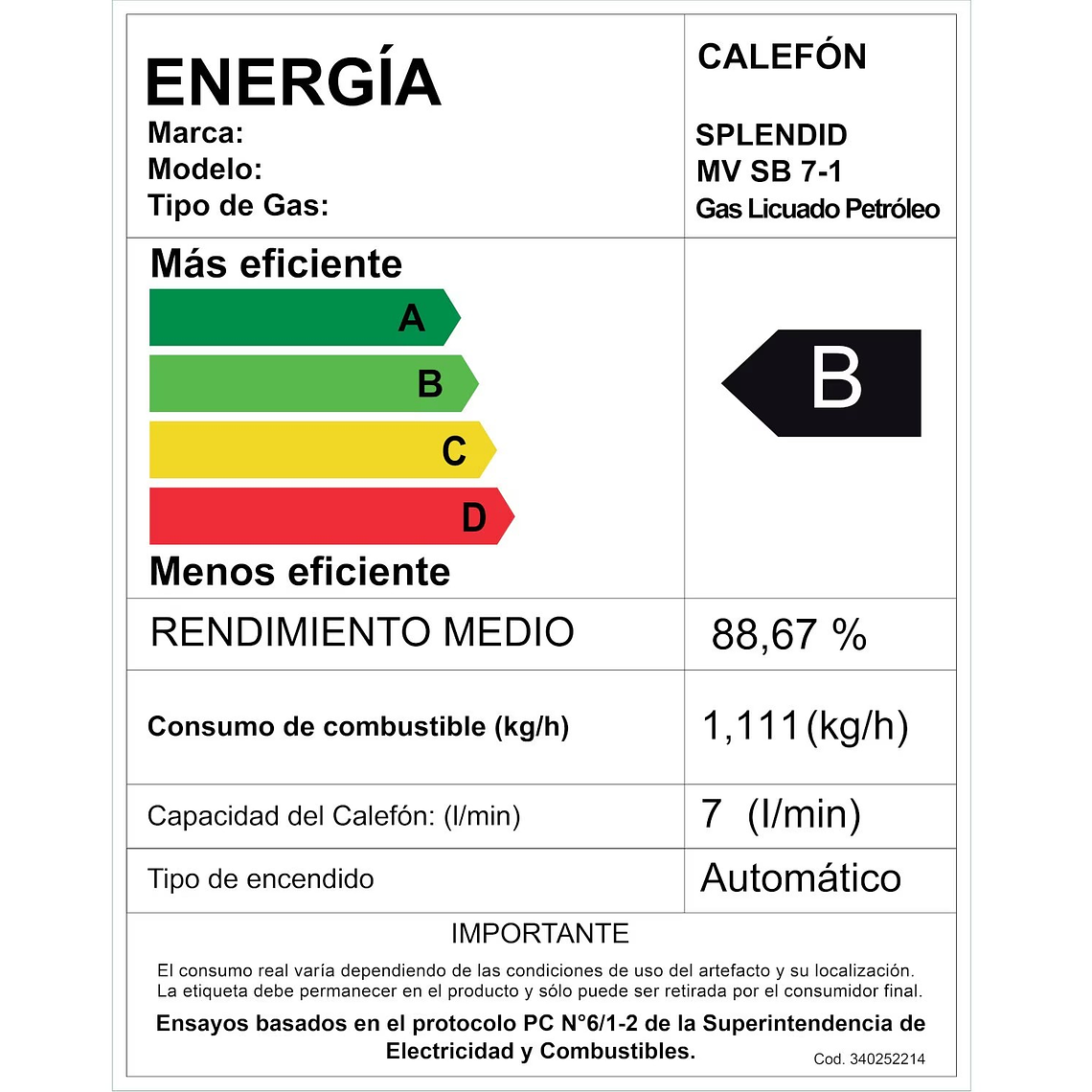 CALEFONT 7 LITROS GAS LICUADO TIRO NATURAL SPLENDID 6