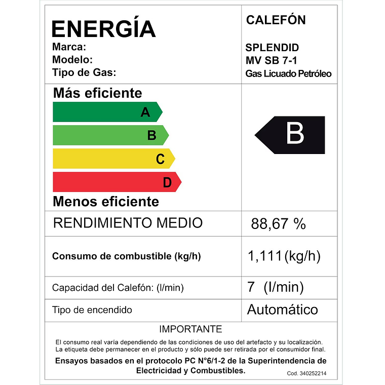 CALEFONT 7 LITROS GAS LICUADO TIRO NATURAL SPLENDID 6
