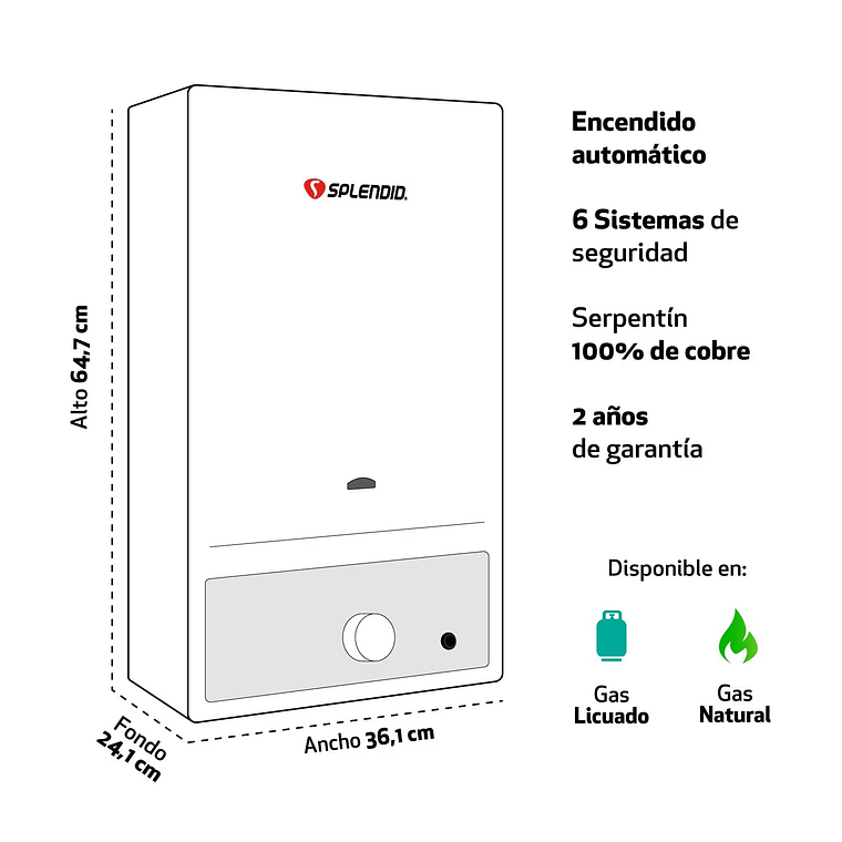 CALEFONT 13 LITROS GAS NATURAL TIRO NATURAL SPLENDID 4