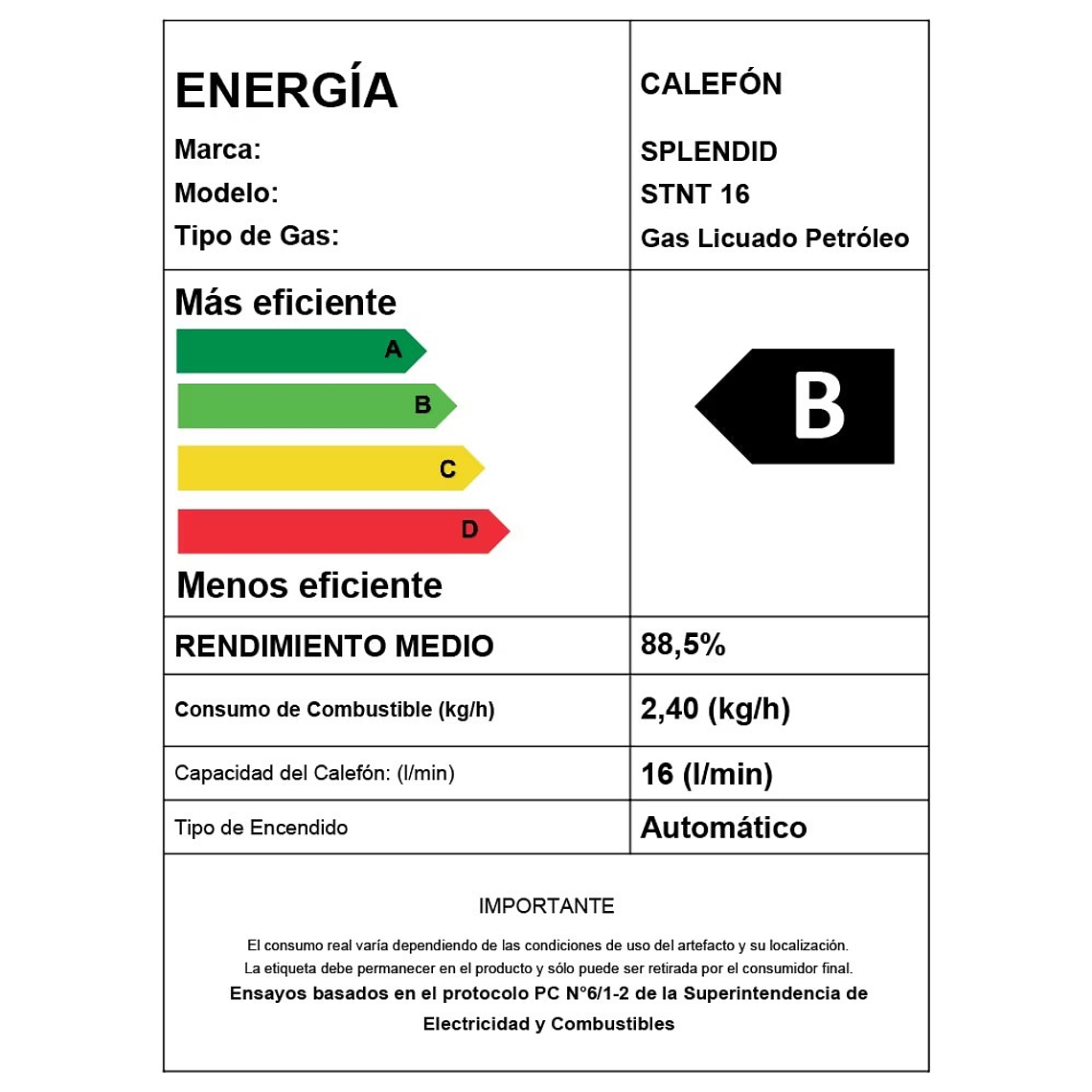 CALEFONT 16 LITROS GAS LICUADO TIRO NATURAL SPLENDID 3