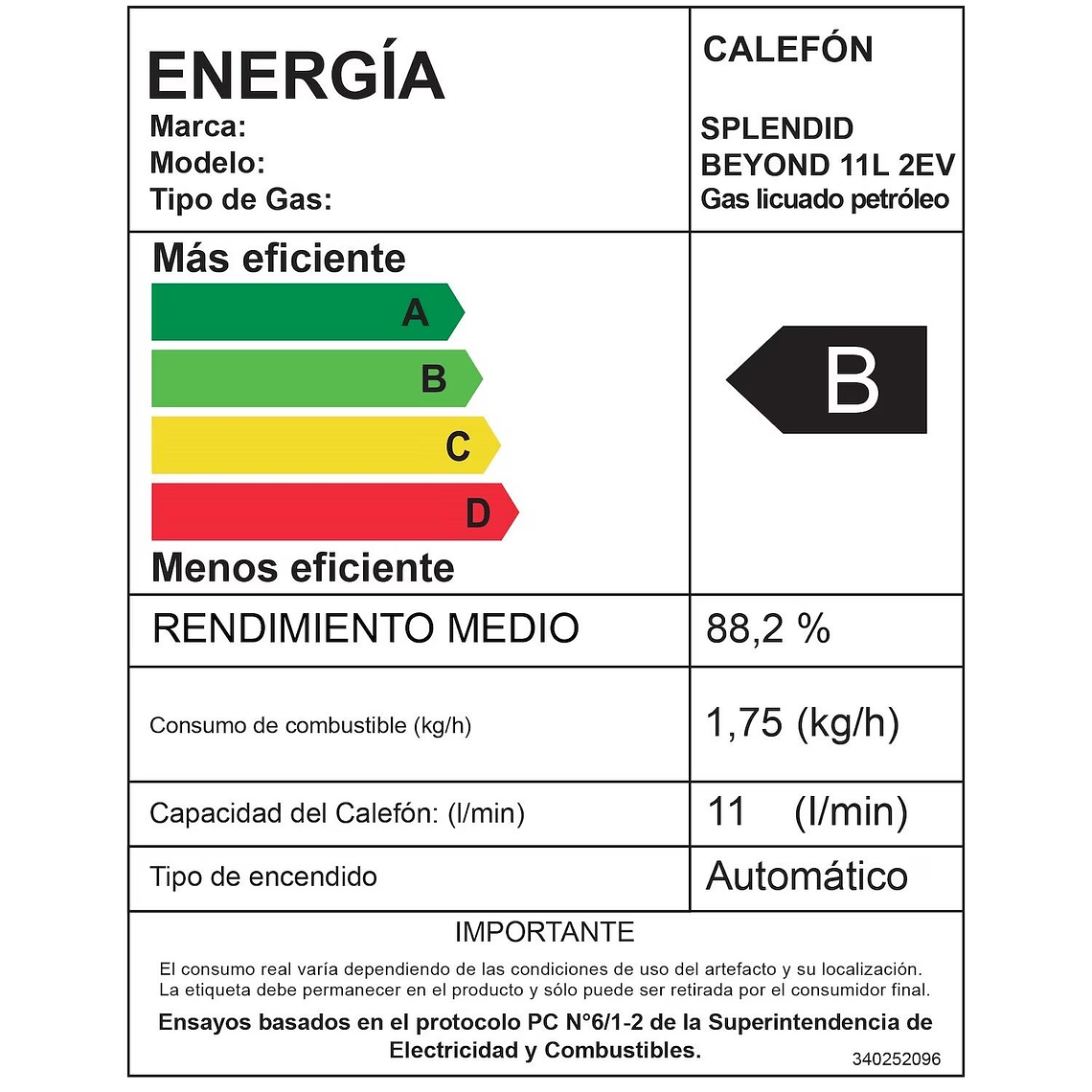 CALEFONT 11 LITROS GAS LICUADO TIRO NATURAL SPLENDID 7