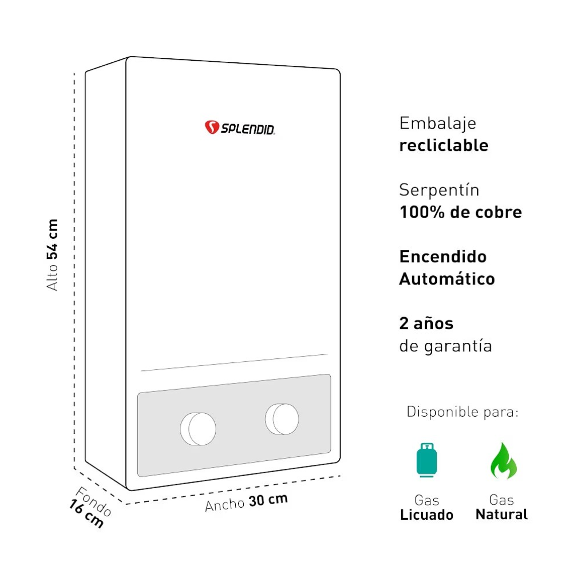 CALEFONT 8 LITROS GAS LICUADO TIRO NATURAL SPLENDID 3