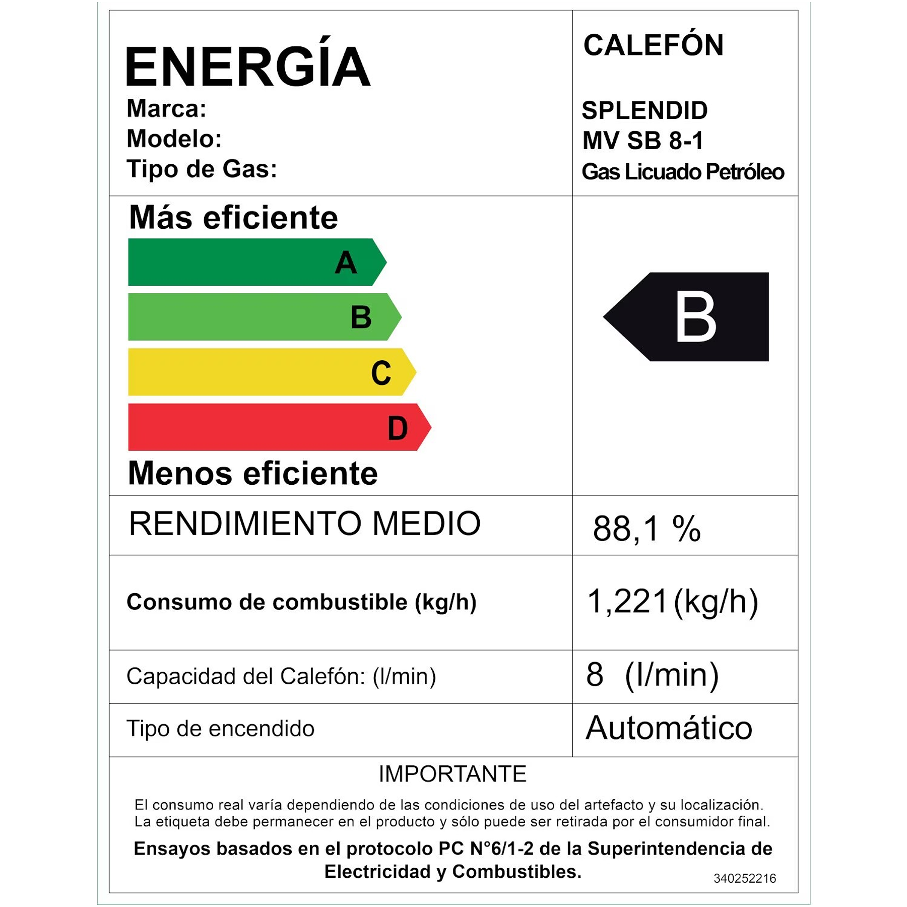 CALEFONT 10 LITROS GAS LICUADO CÁMARA ESTANCA SPLENDID