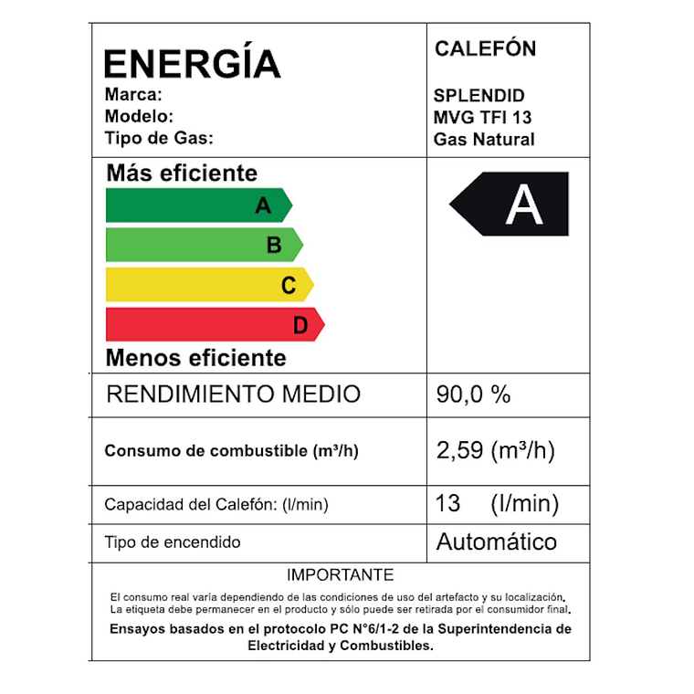 CALEFONT 13 LITROS GAS NATURAL TIRO FORZADO SPLENDID 8