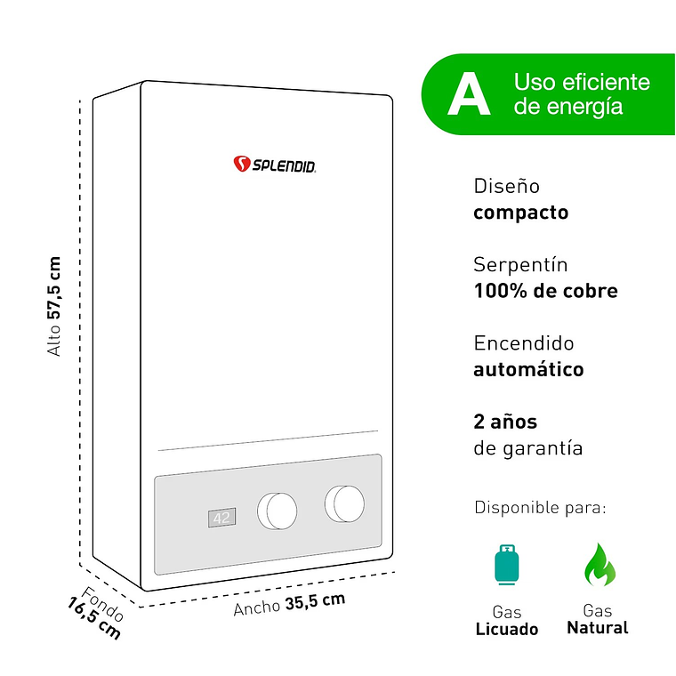 CALEFONT 10L. T FORZADO G NATURAL + KIT + BOMBA DE AGUA SPLENDID 3