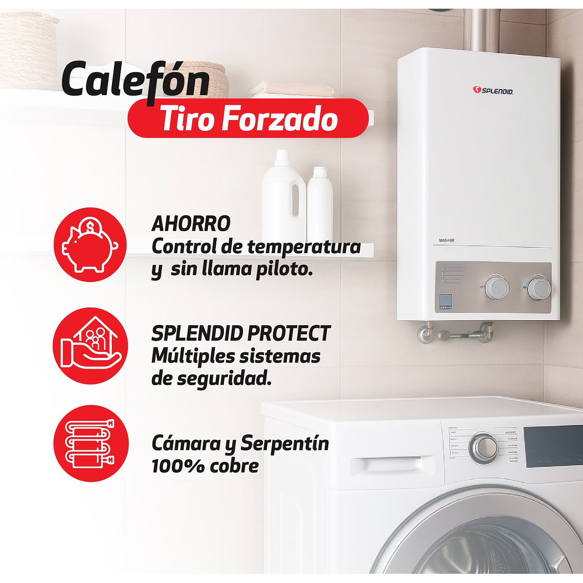 CALEFONT 10L. T FORZADO G NATURAL + KIT + BOMBA DE AGUA SPLENDID 6