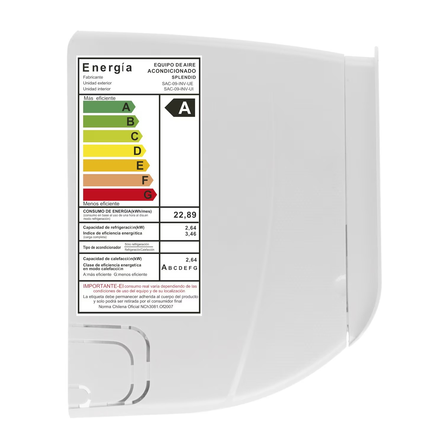 AIRE ACONDICIONADO SPLIT 9000BTU INVERTER SPLENDID