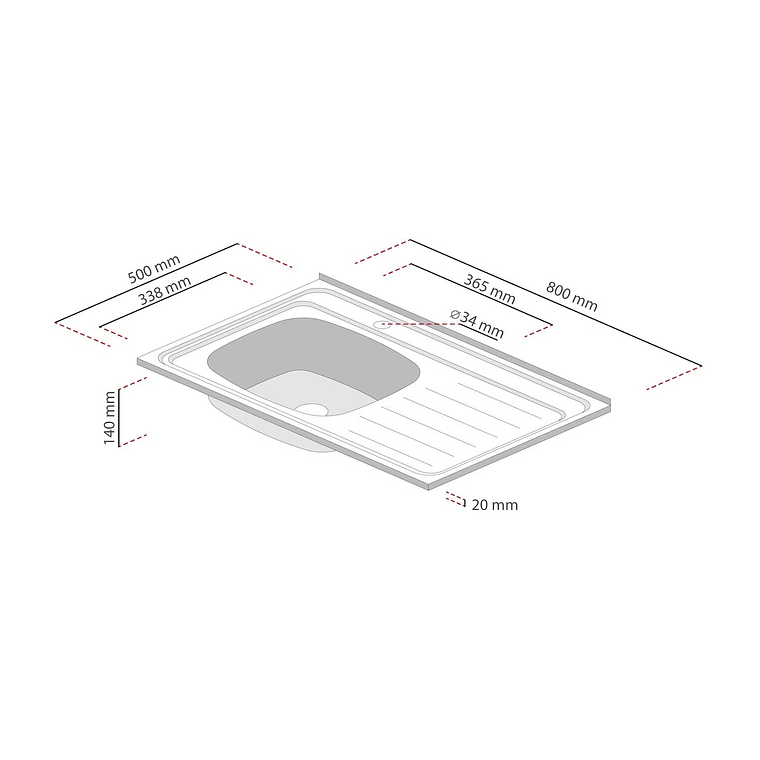 LAVAPLATOS SOBREPONER 800X500 MM DERECHO PARA MONOMANDO SPLENDID 3