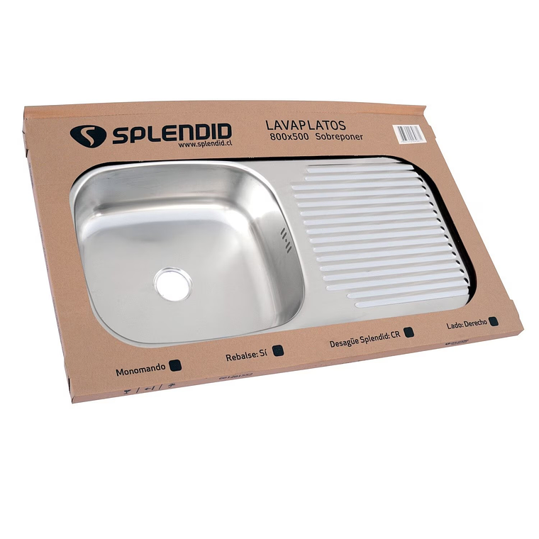 LAVAPLATOS SOBREPONER 800X500 MM DERECHO PARA MONOMANDO SPLENDID 2