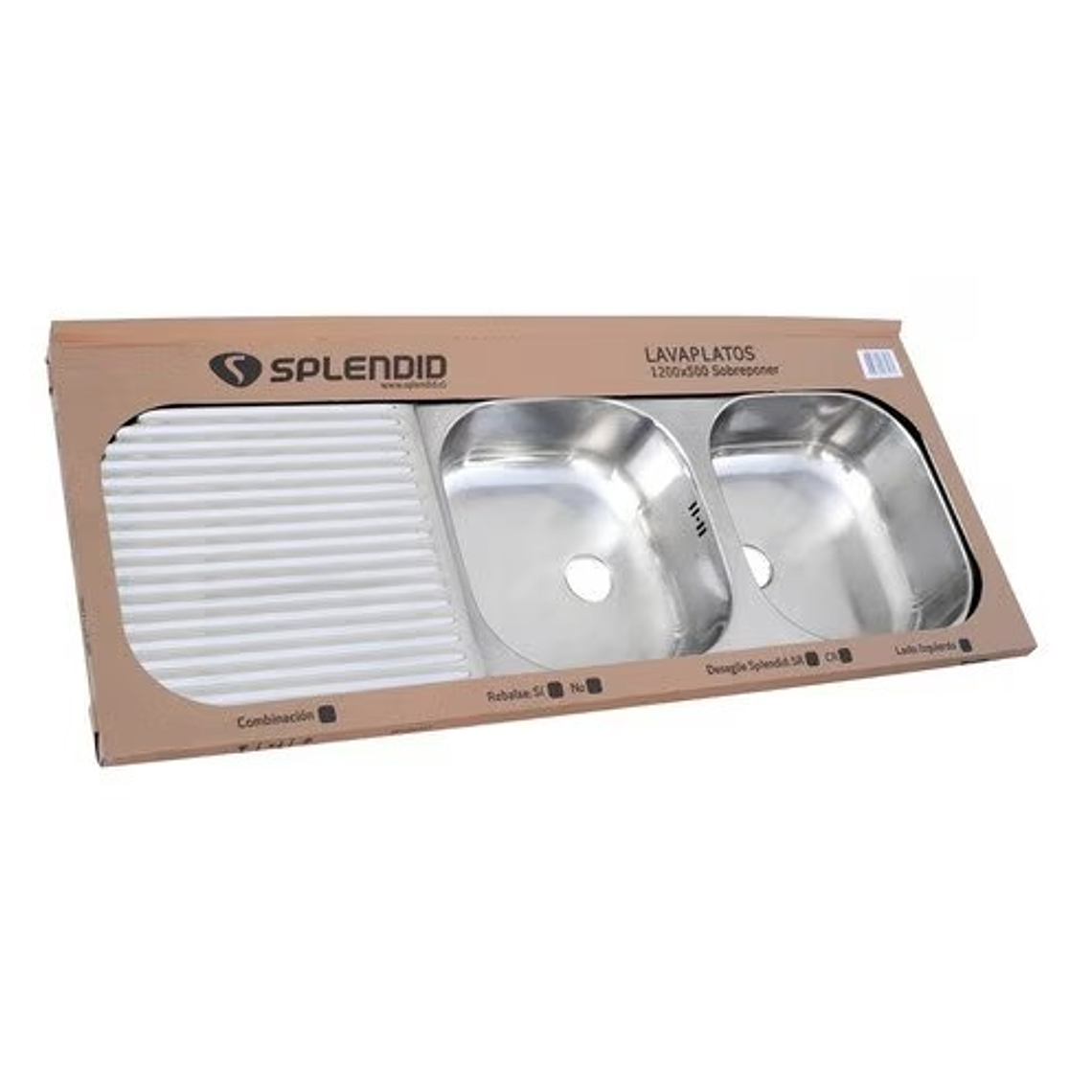 LAVAPLATOS DOBLE SOBREPONER 1200X500 MM IZQUIERDO SPLENDID 3