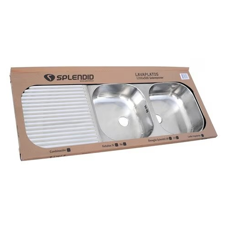 LAVAPLATOS DOBLE SOBREPONER 1200X500 MM IZQUIERDO SPLENDID 3
